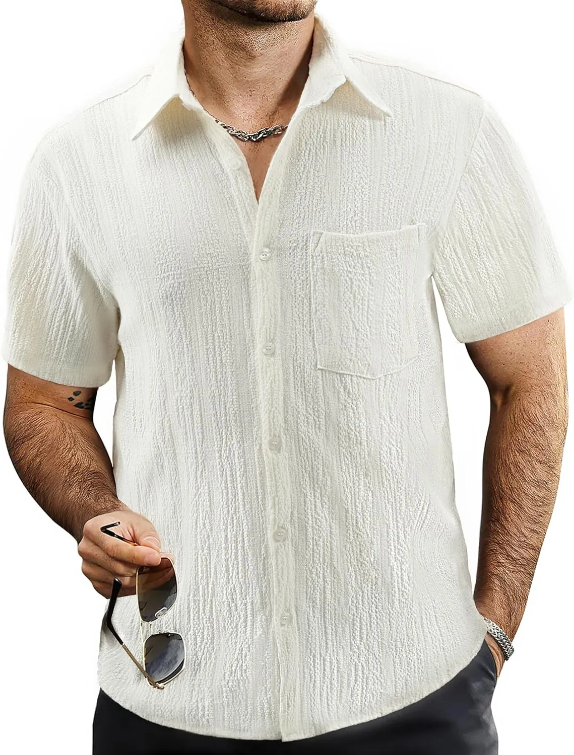 VATPAVE Mens Summer Striped Shirts Button Down Short Sleeve Vintage Beach Hawaiian Shirts with Pocket