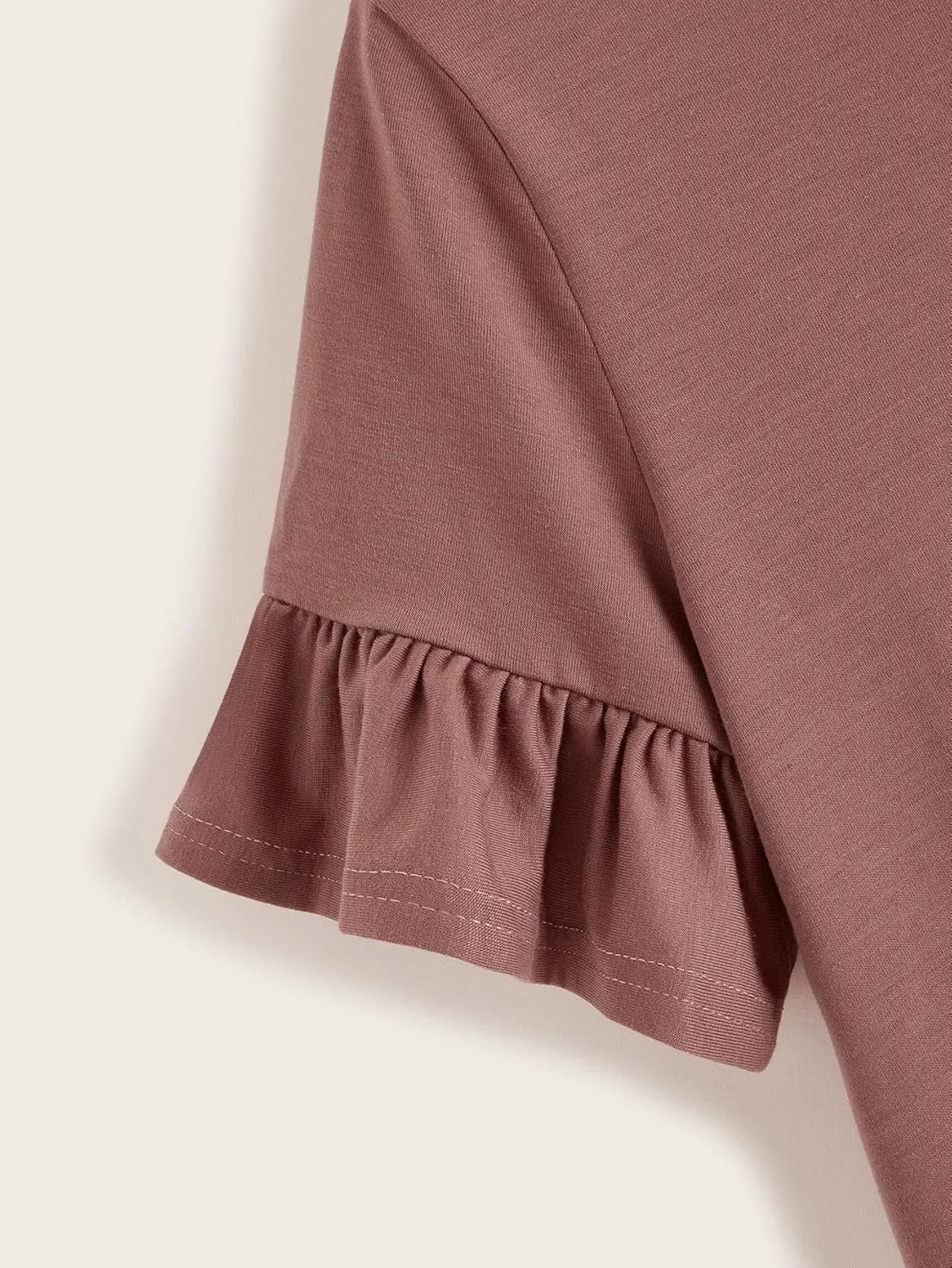 WDIRARA Women's Casual Ruffle Sleeve Round Neck Solid Tee Shirt