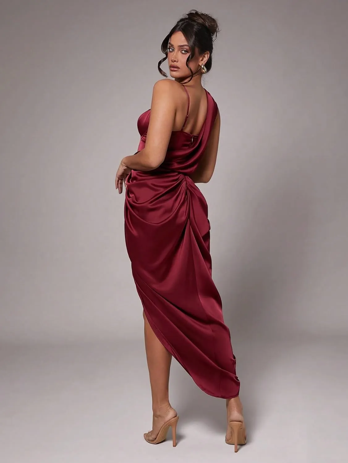 Women's 2025 Casual Cami Slip Dress Elegant Party Autumn and Winter Long Sleeve Solid Color Midi Dress