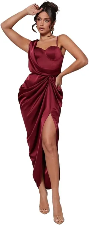 Women's 2025 Casual Cami Slip Dress Elegant Party Autumn and Winter Long Sleeve Solid Color Midi Dress