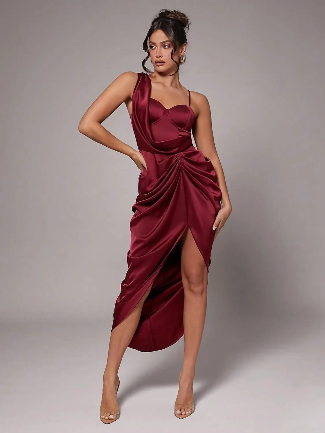 Women's 2025 Casual Cami Slip Dress Elegant Party Autumn and Winter Long Sleeve Solid Color Midi Dress
