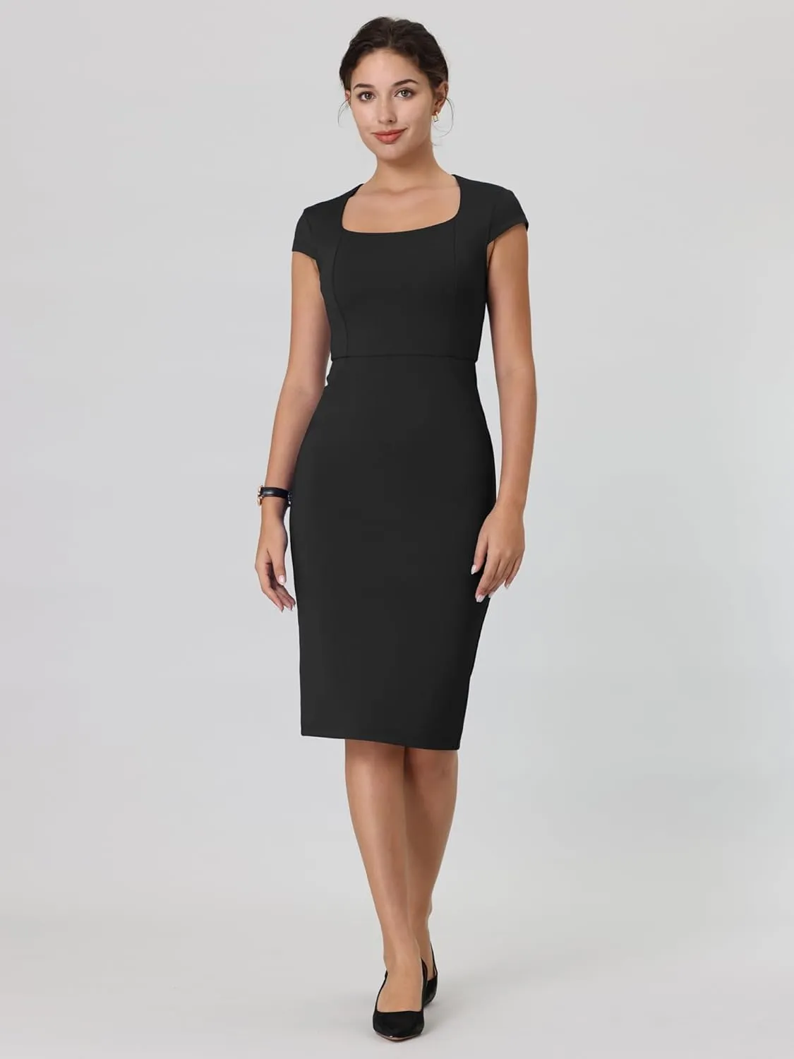 Women's Bodycon Pencil Dress Cap Sleeve Formal Work Knee Length Sheath Dresses