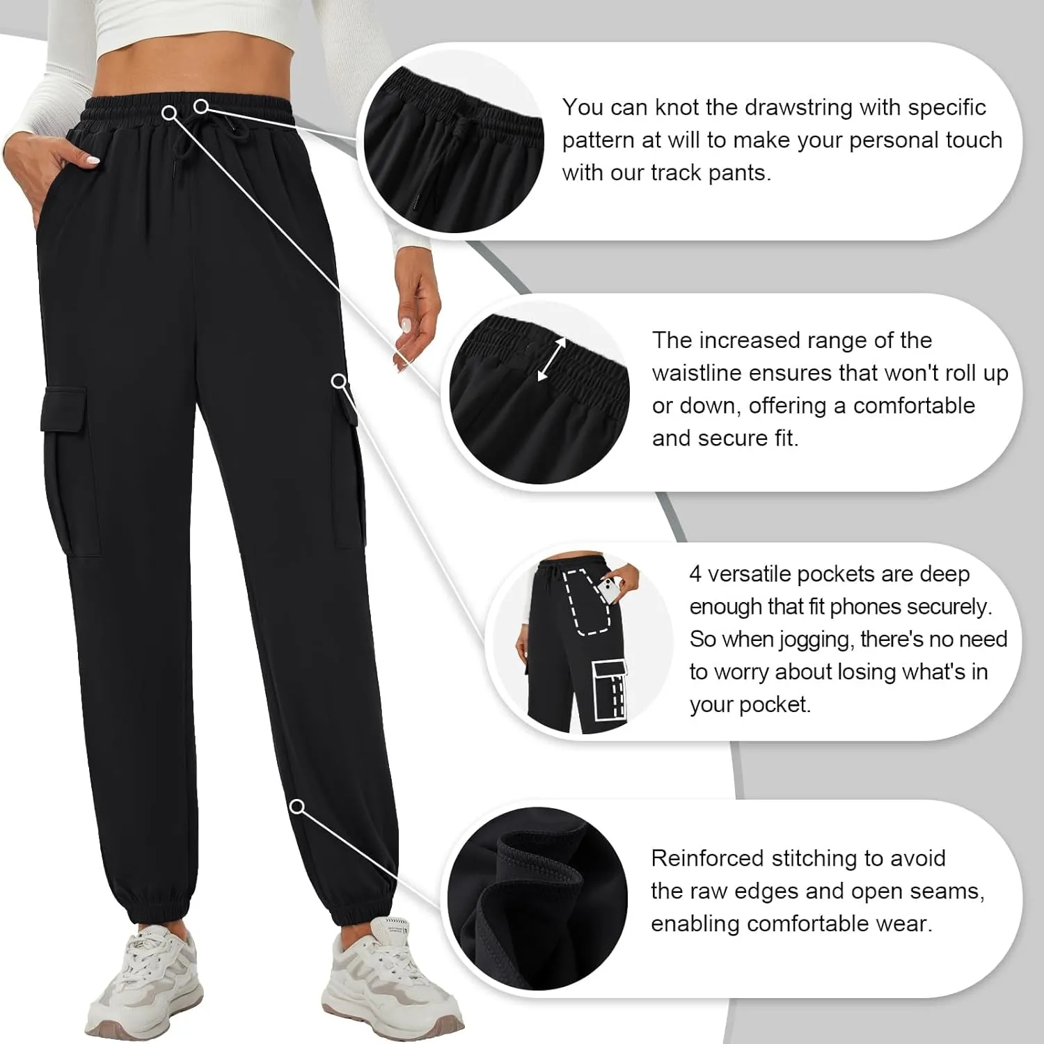 YOYOYOGA Womens Cargo Pants High Waisted Joggers Baggy Drawstring Sweatpants with Pockets Elastic Waist Athletic Pants