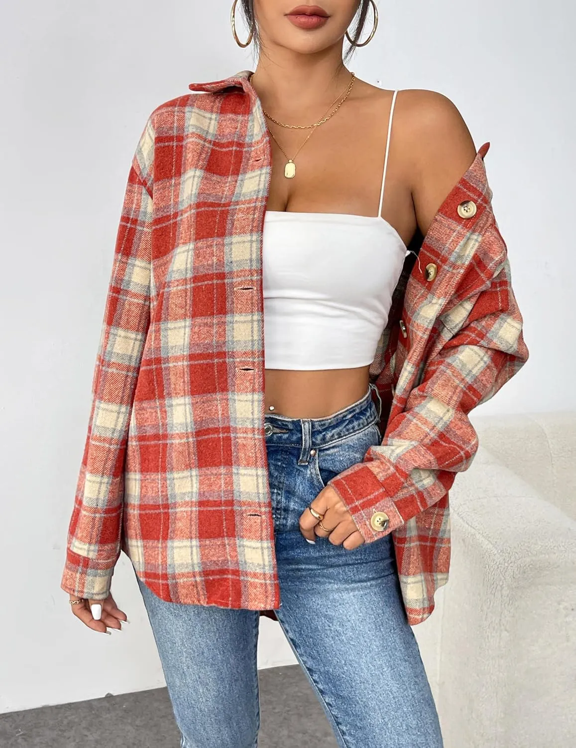 Zeagoo Flannels for Women Shacket Jacket Button Down Plaid Flannel Shirts 2024 Fall Pliad Jacket