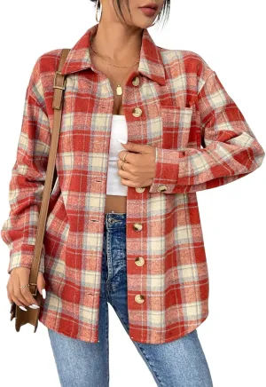Zeagoo Flannels for Women Shacket Jacket Button Down Plaid Flannel Shirts 2024 Fall Pliad Jacket
